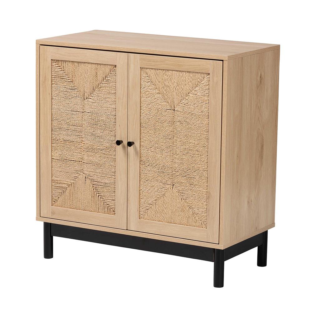 Cherelle Mid-Century Modern Light Brown and Black 2-Door Storage Cabinet. Picture 11