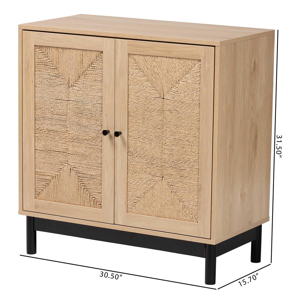Cherelle Mid-Century Modern Light Brown and Black 2-Door Storage Cabinet. Picture 20