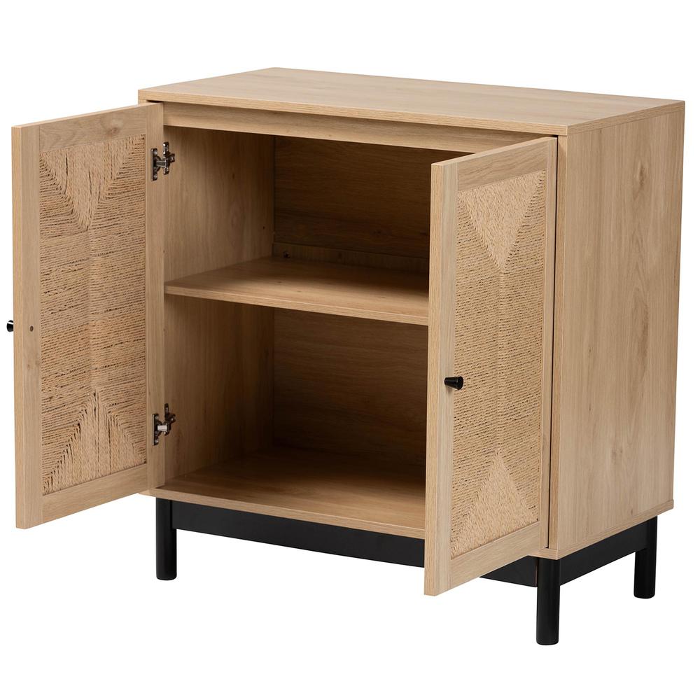 Cherelle Mid-Century Modern Light Brown and Black 2-Door Storage Cabinet. Picture 12