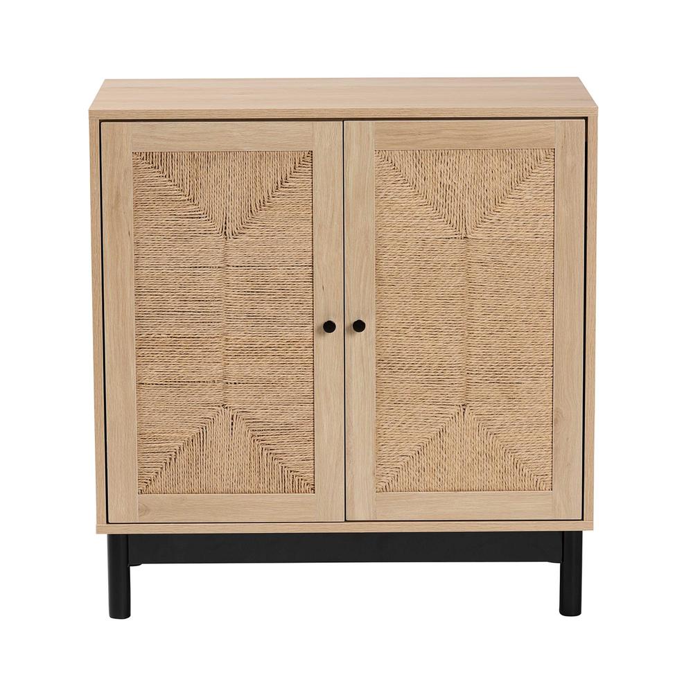 Cherelle Mid-Century Modern Light Brown and Black 2-Door Storage Cabinet. Picture 13