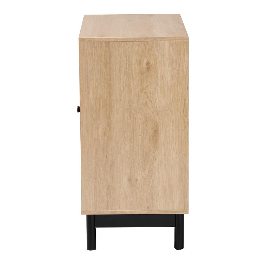 Cherelle Mid-Century Modern Light Brown and Black 2-Door Storage Cabinet. Picture 14