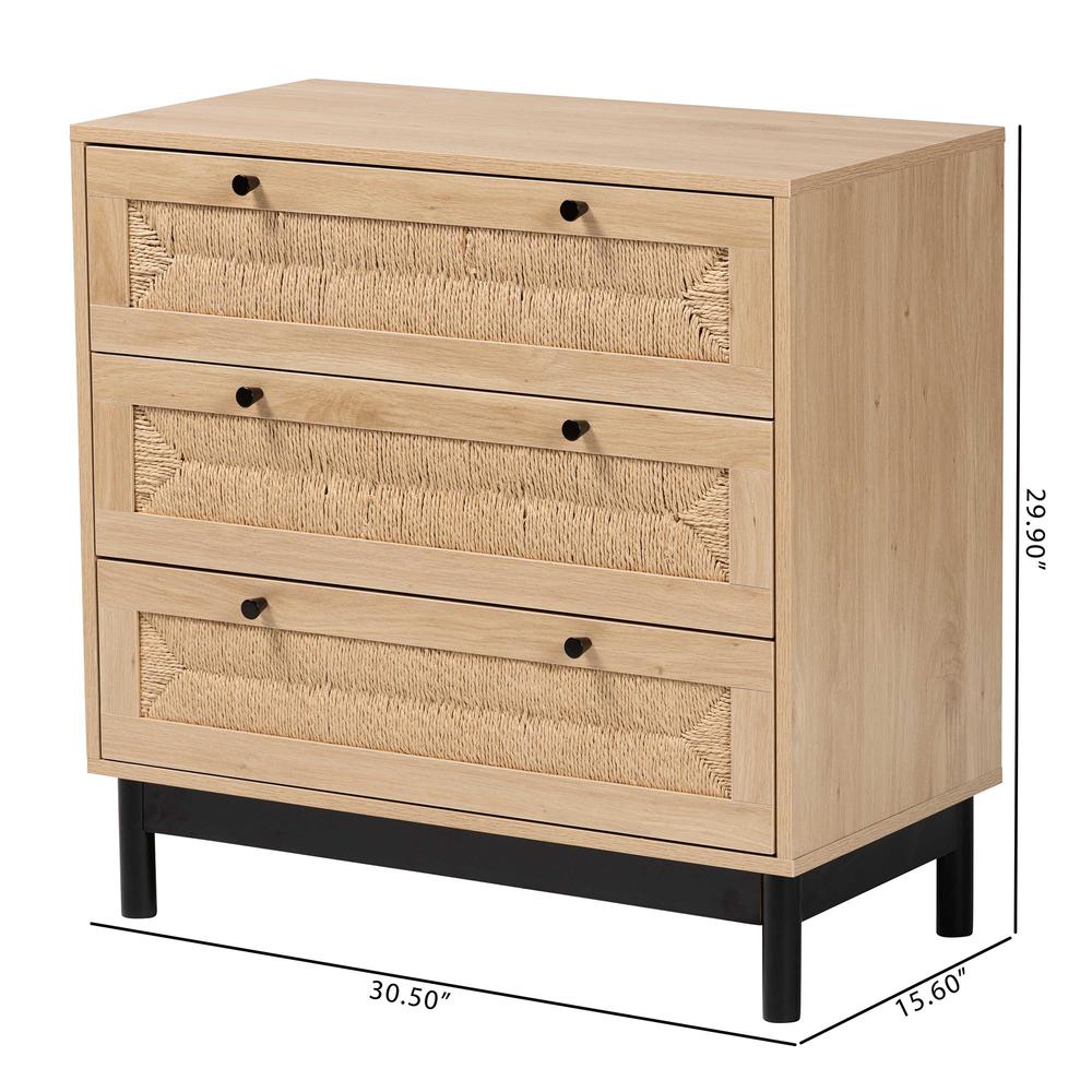 Cherelle Mid-Century Modern Light Brown and Black 3-Drawer Storage Cabinet. Picture 20