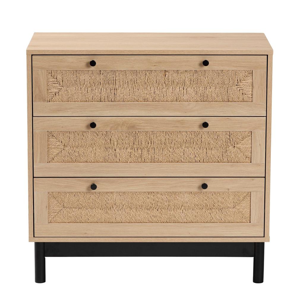 Cherelle Mid-Century Modern Light Brown and Black 3-Drawer Storage Cabinet. Picture 13