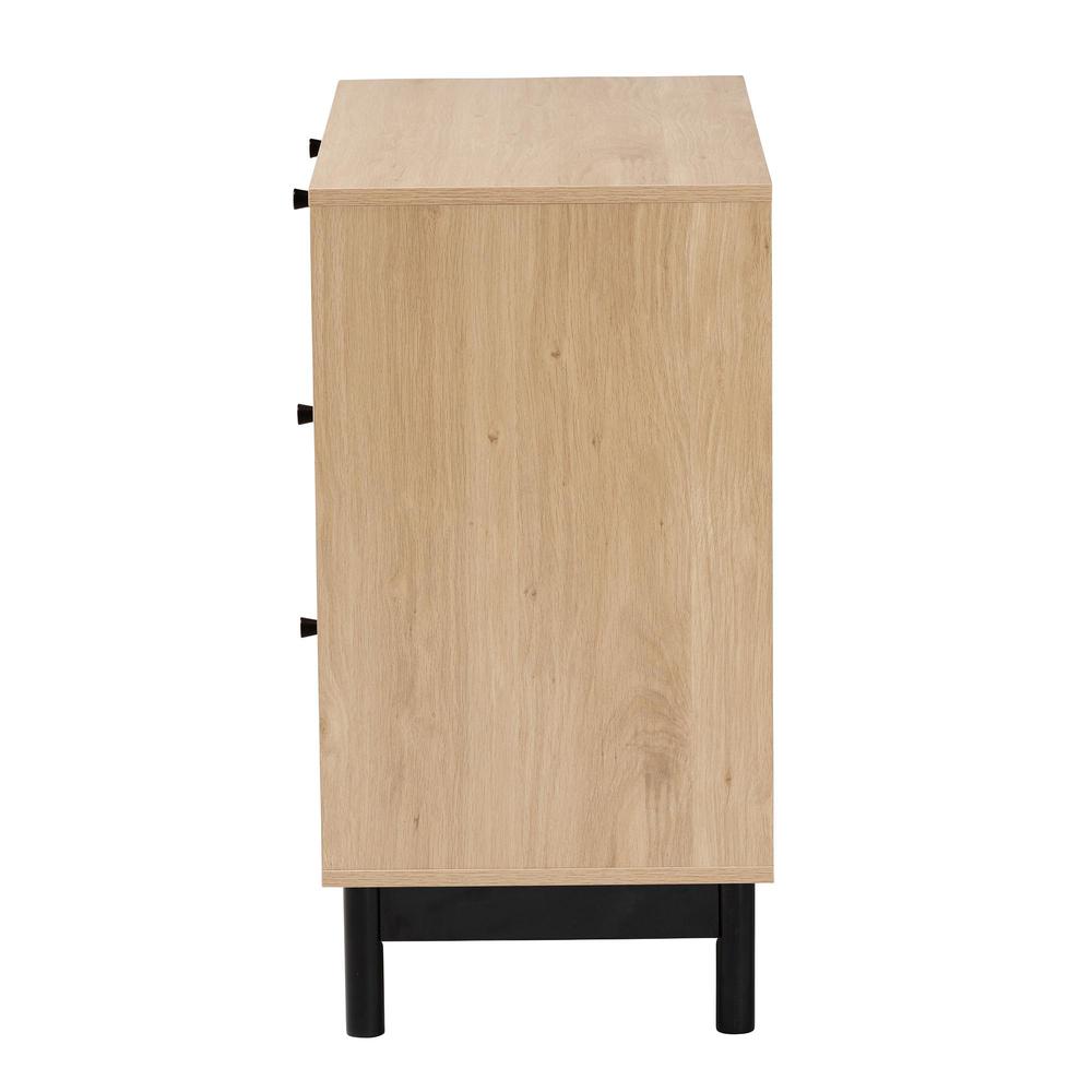 Cherelle Mid-Century Modern Light Brown and Black 3-Drawer Storage Cabinet. Picture 14