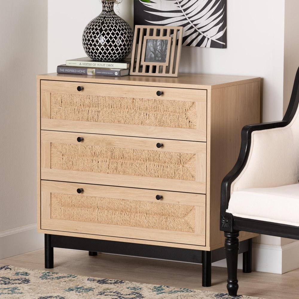 Cherelle Mid-Century Modern Light Brown and Black 3-Drawer Storage Cabinet. Picture 18