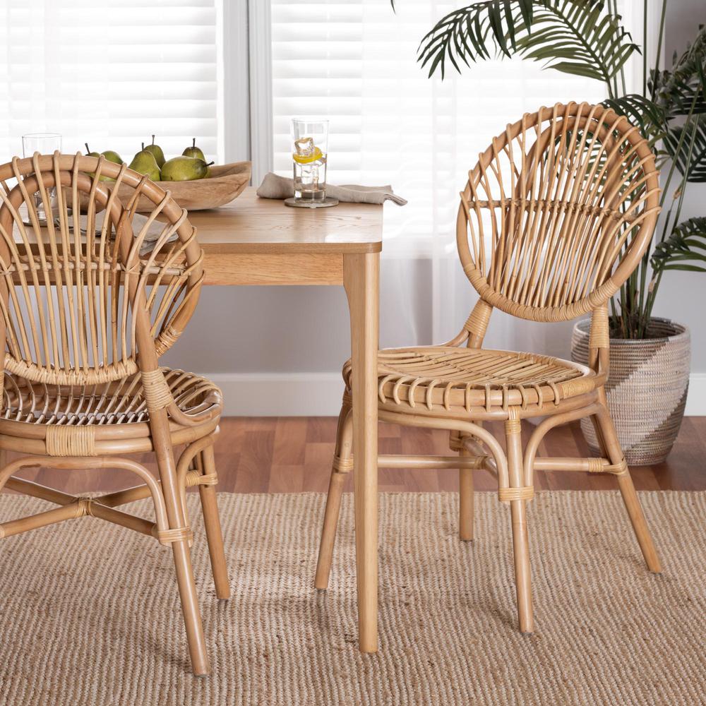 bali & pari Iris Modern Bohemian Natural Brown Rattan Dining Chair. Picture 18