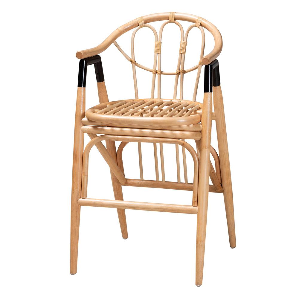 bali & pari Cyntia Modern Bohemian Natural Brown Rattan Counter Stool. Picture 11