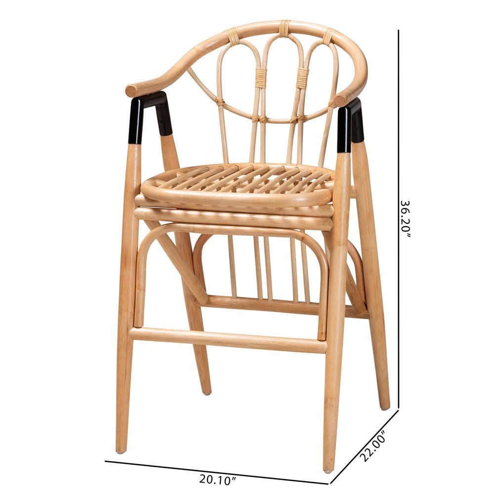 bali & pari Cyntia Modern Bohemian Natural Brown Rattan Counter Stool. Picture 20