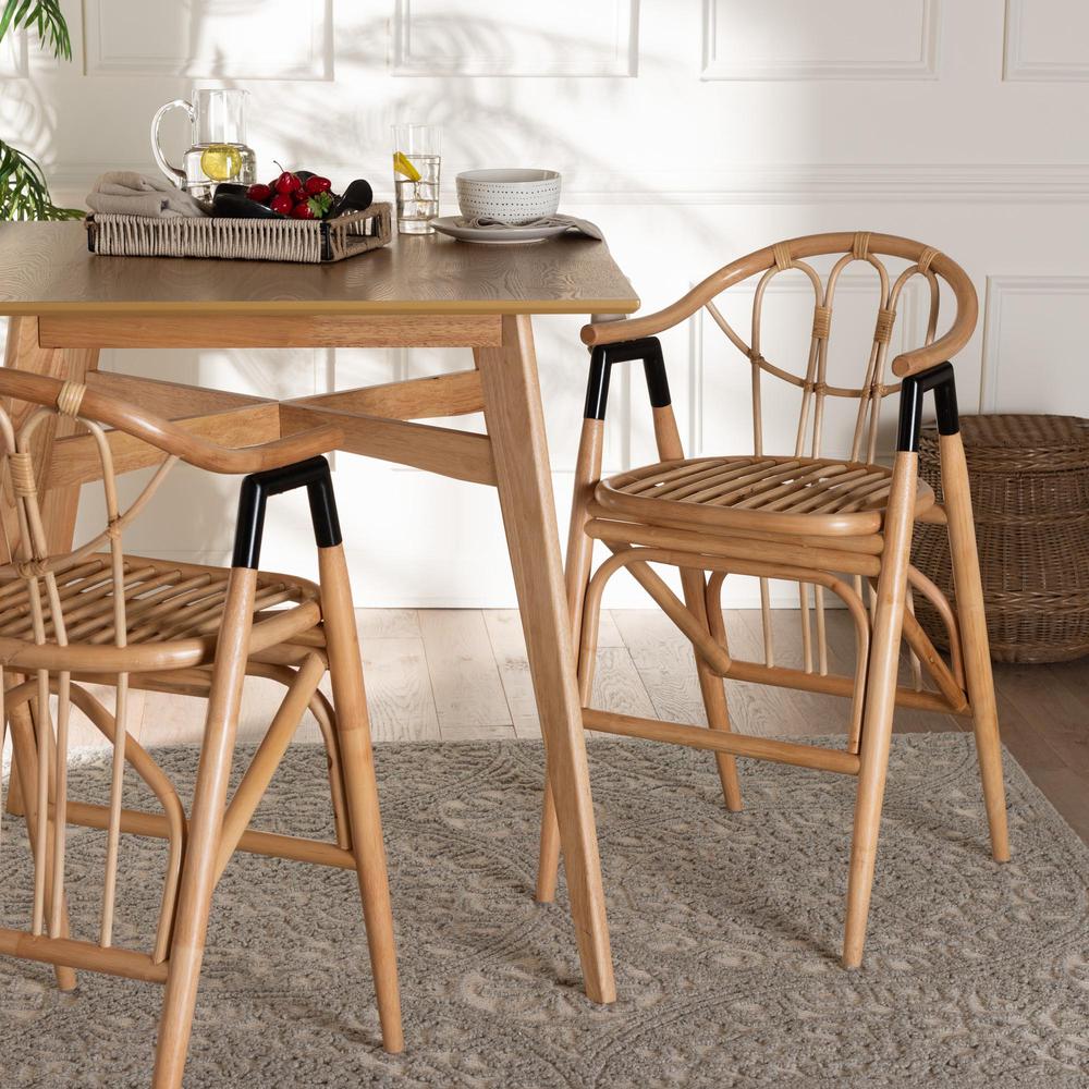 bali & pari Cyntia Modern Bohemian Natural Brown Rattan Counter Stool. Picture 18