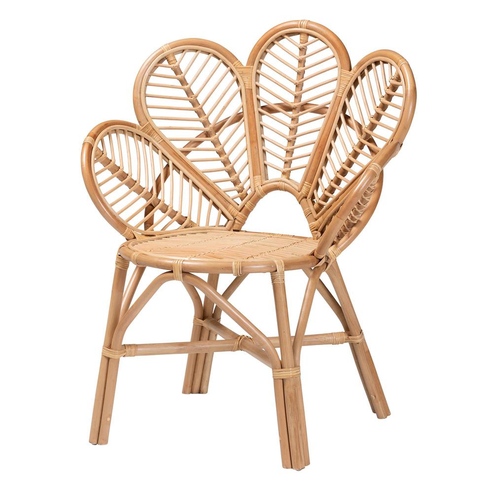 bali & pari Eliava Modern Bohemian Natural Rattan Flower Accent Chair. Picture 11
