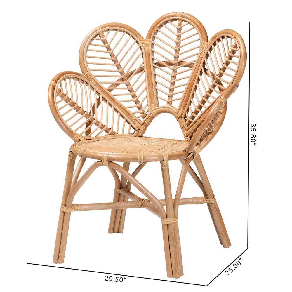 bali & pari Eliava Modern Bohemian Natural Rattan Flower Accent Chair. Picture 20