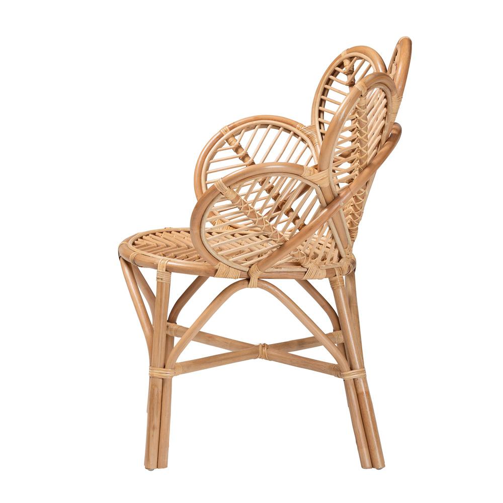 bali & pari Eliava Modern Bohemian Natural Rattan Flower Accent Chair. Picture 13