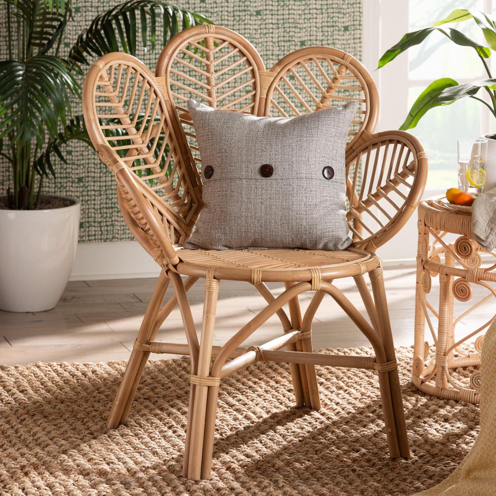 bali & pari Eliava Modern Bohemian Natural Rattan Flower Accent Chair. Picture 18