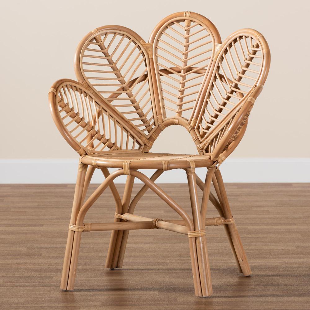 bali & pari Eliava Modern Bohemian Natural Rattan Flower Accent Chair. Picture 19