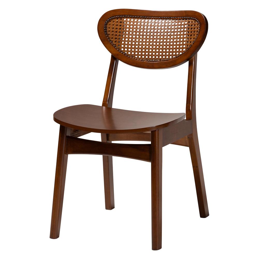 Walnut Brown Finished Wood and Woven Rattan 5-Piece Dining Set. Picture 12