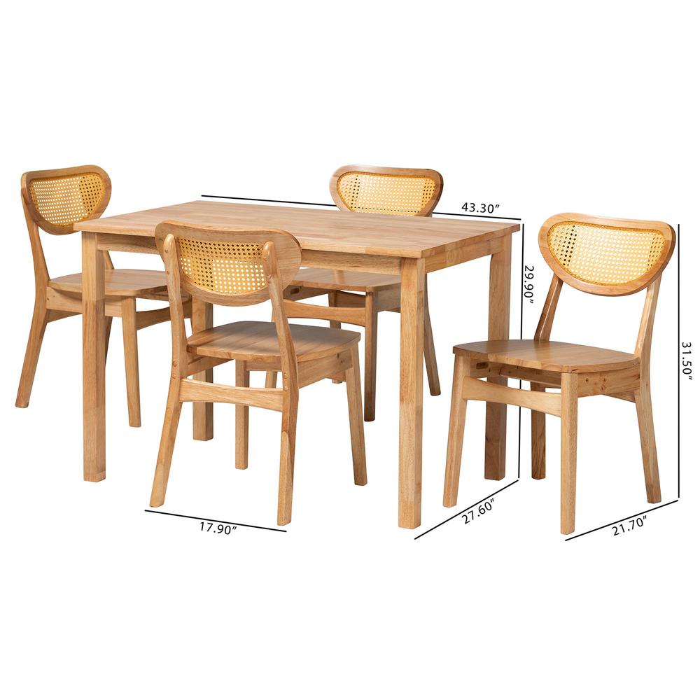 Oak Brown Finished Wood and Rattan 5-Piece Dining Set. Picture 20