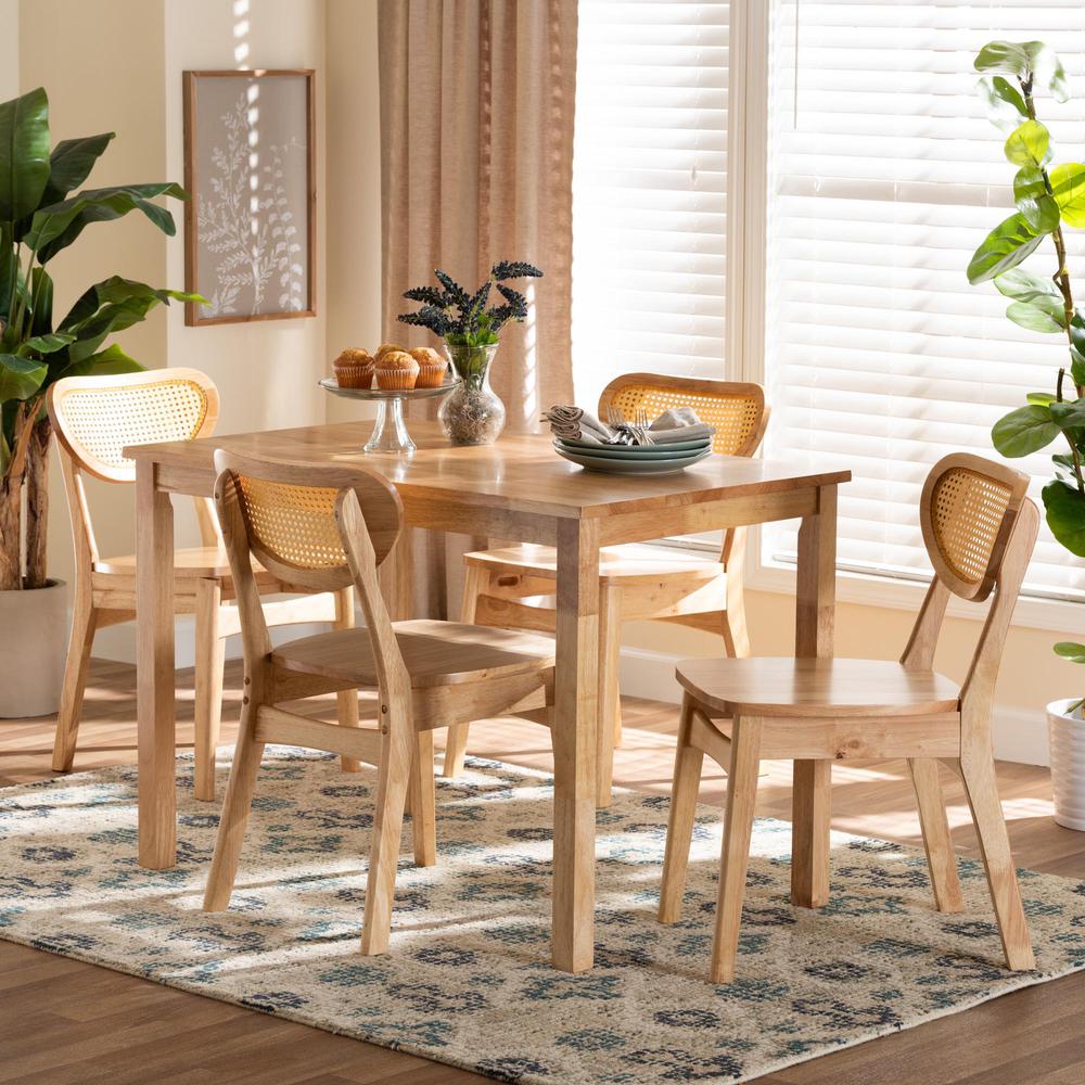 Oak Brown Finished Wood and Rattan 5-Piece Dining Set. Picture 18