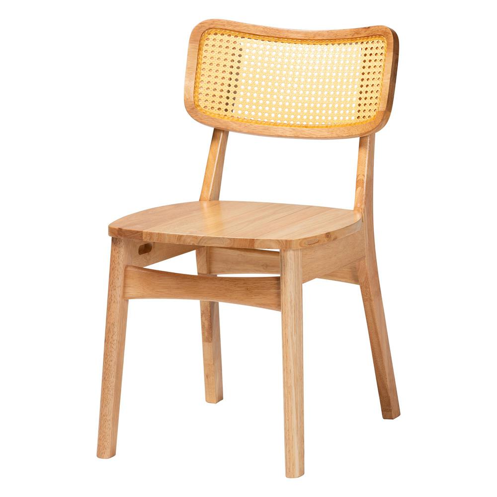 Camilo Mid-Century Modern Oak Brown Finished Wood and Rattan 5-Piece Dining Set. Picture 12