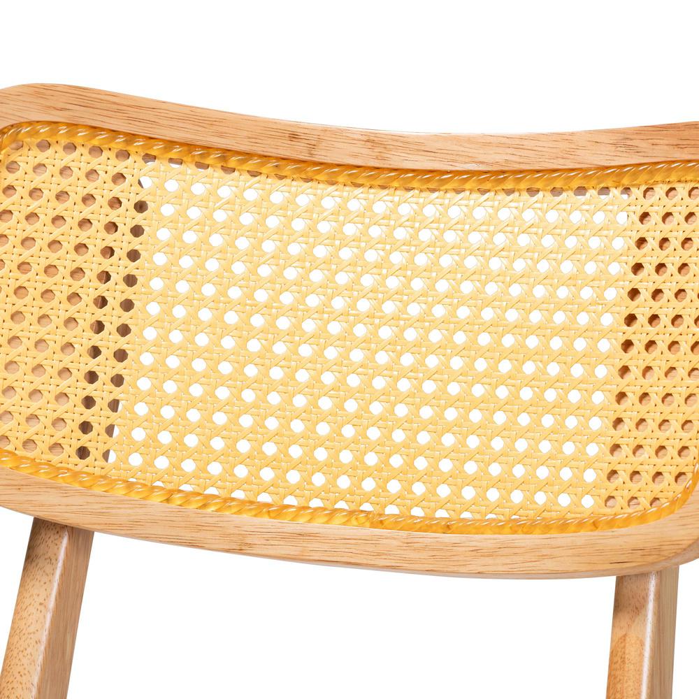 Camilo Mid-Century Modern Oak Brown Finished Wood and Rattan 5-Piece Dining Set. Picture 15