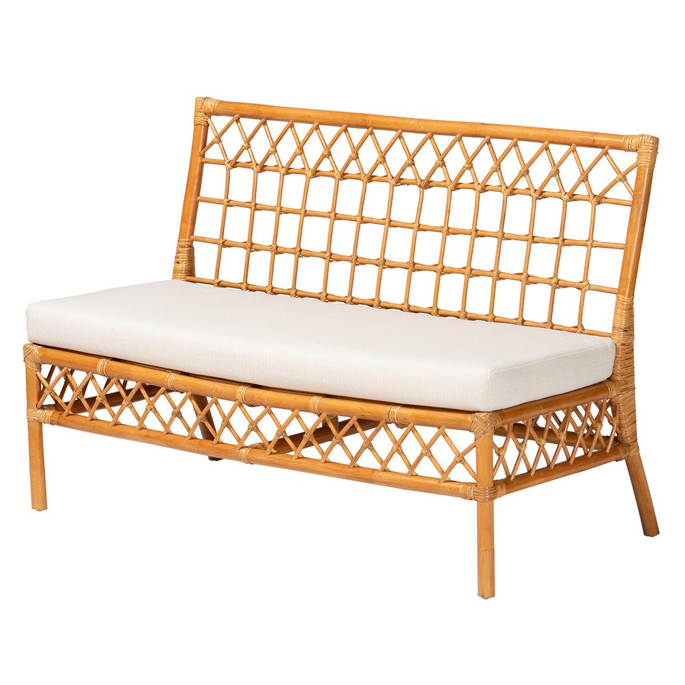 Capella Modern Bohemian Honey Rattan Dining Bench. Picture 11