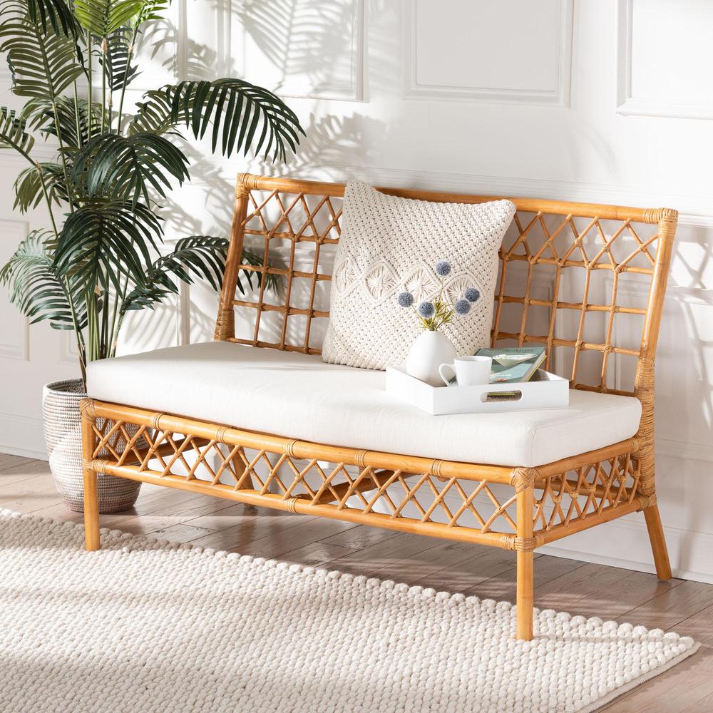 Capella Modern Bohemian Honey Rattan Dining Bench. Picture 18