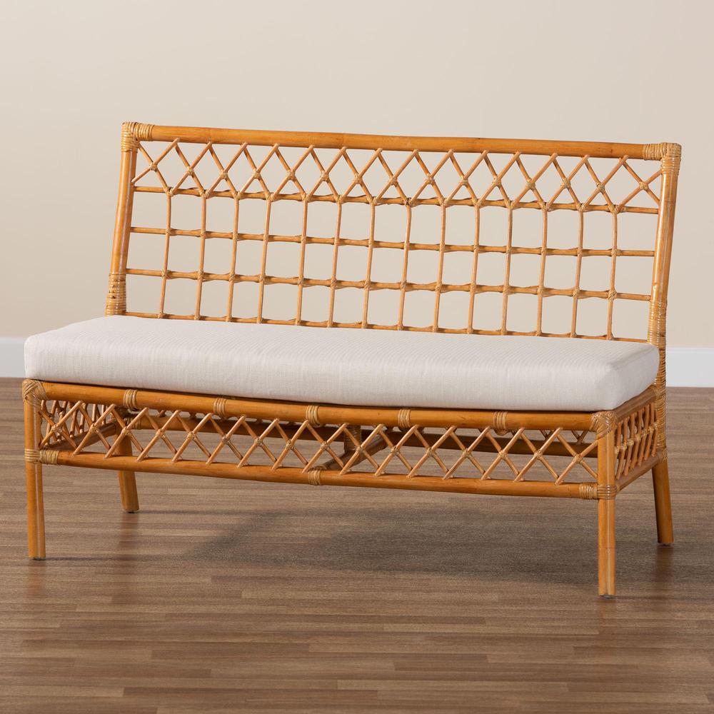 Capella Modern Bohemian Honey Rattan Dining Bench. Picture 19
