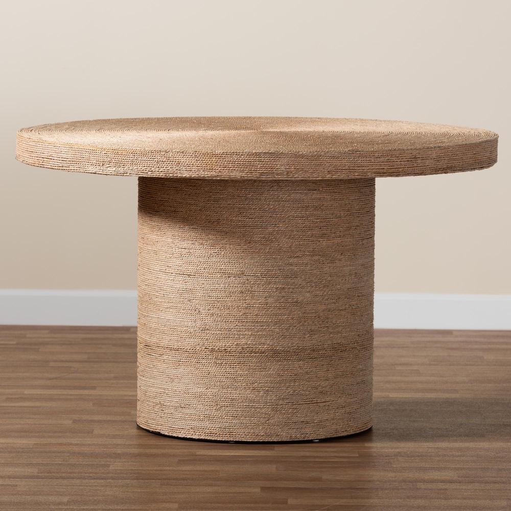 bali & pari Bistra Modern Bohemian Natural Brown Seagrass and Wood Dining Table. Picture 13