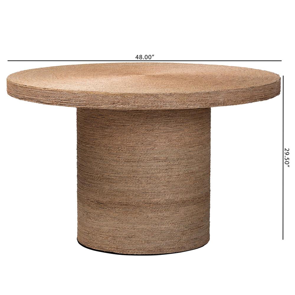 bali & pari Bistra Modern Bohemian Natural Brown Seagrass and Wood Dining Table. Picture 14