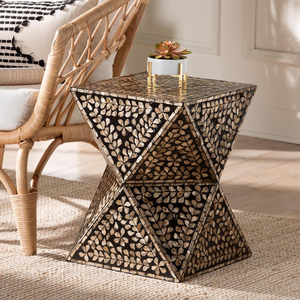 Baxton Studio Feronia Modern Bohemian Black and Bronze Mother of Pearl End Table. Picture 14