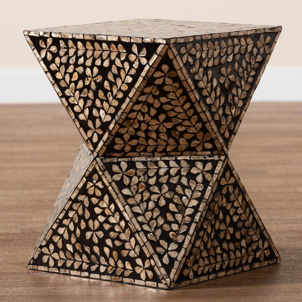 Baxton Studio Feronia Modern Bohemian Black and Bronze Mother of Pearl End Table. Picture 15