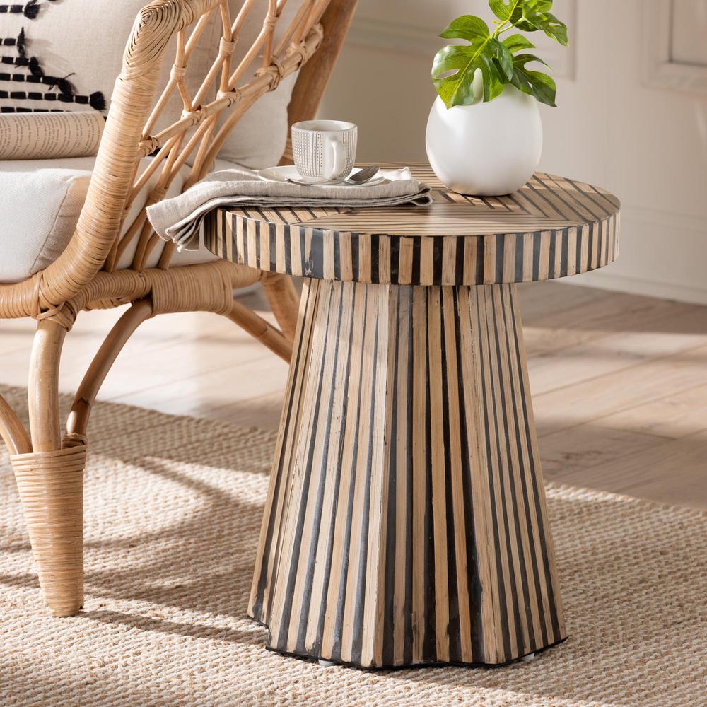 Devika Modern Bohemian Two-Tone Natural and Dark Brown Bamboo End Table. Picture 12