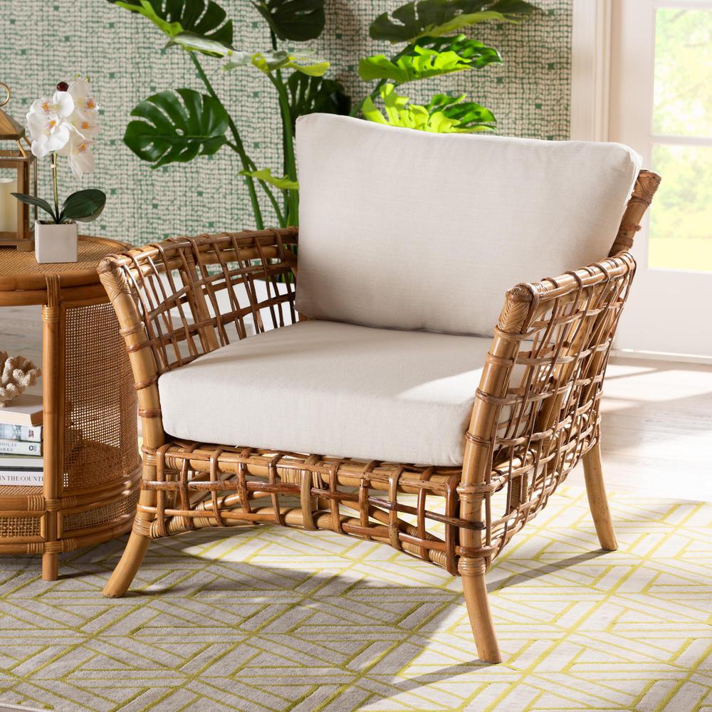 bali & pari Babette Modern Bohemian Natural Brown Rattan Arm Chair. Picture 18