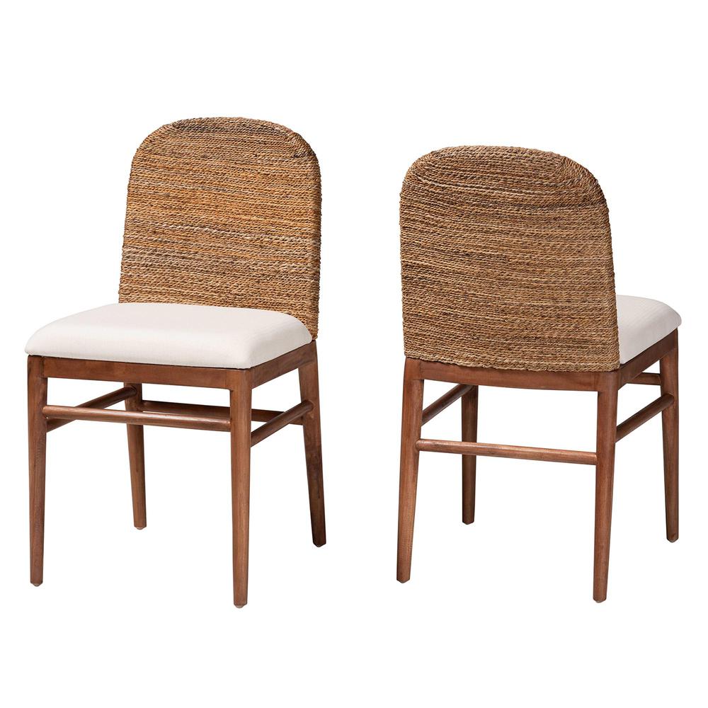 Nadim Modern Bohemian Natural Seagrass and Acacia Wood 2-Piece Dining Chair Set. Picture 10