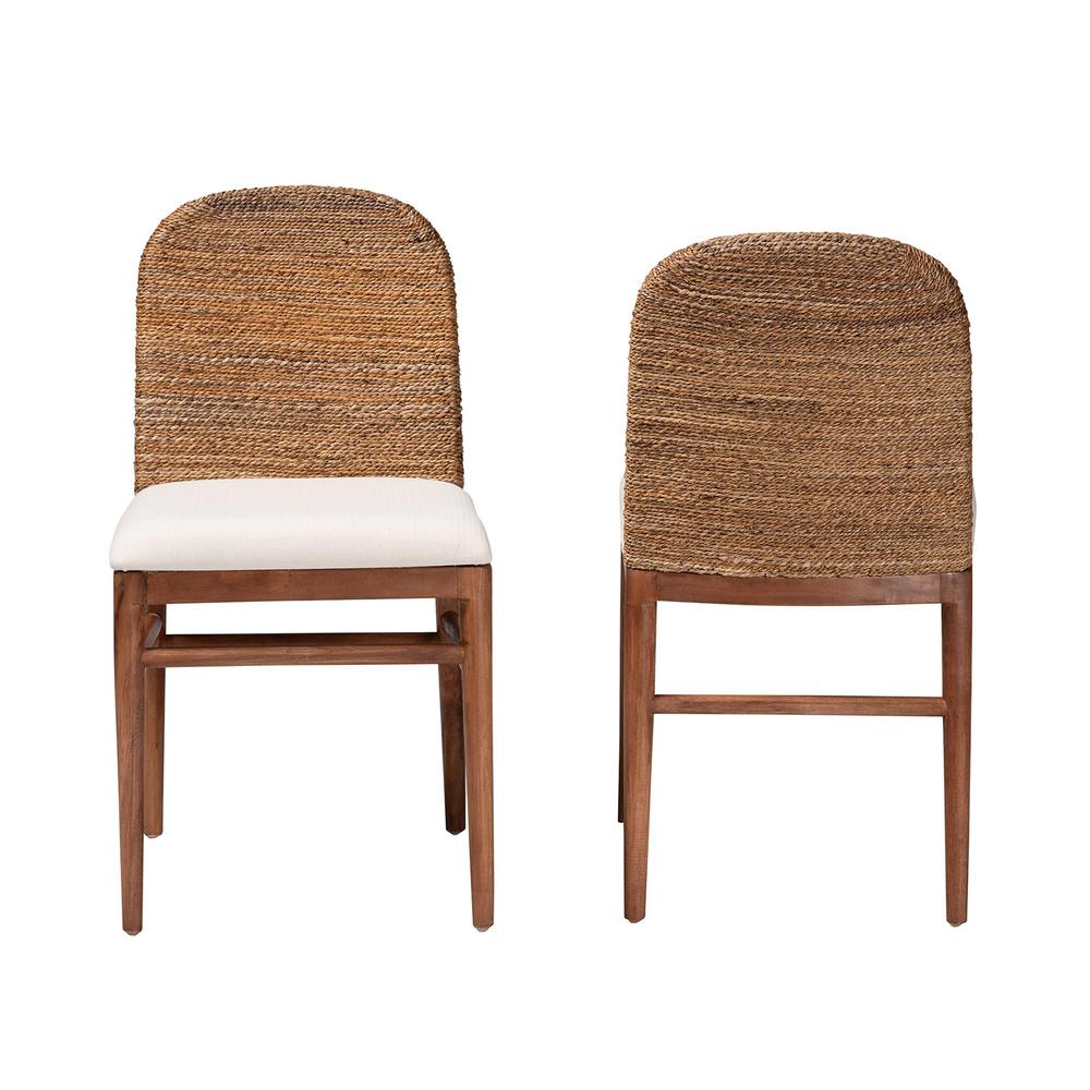 Nadim Modern Bohemian Natural Seagrass and Acacia Wood 2-Piece Dining Chair Set. Picture 11