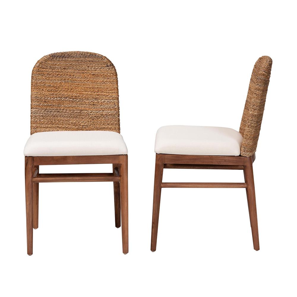Nadim Modern Bohemian Natural Seagrass and Acacia Wood 2-Piece Dining Chair Set. Picture 12