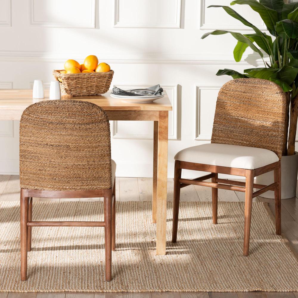 Nadim Modern Bohemian Natural Seagrass and Acacia Wood 2-Piece Dining Chair Set. Picture 16