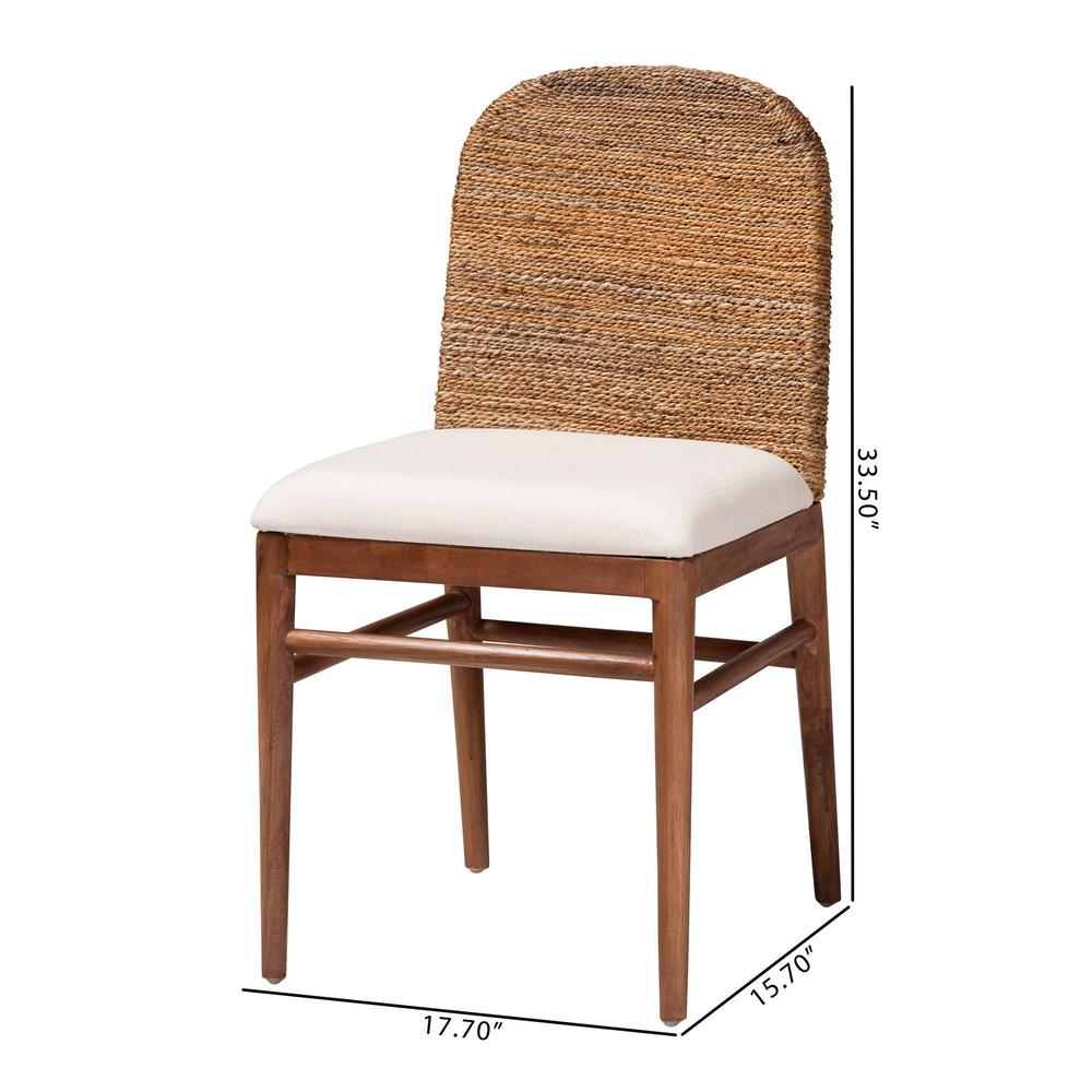 Nadim Modern Bohemian Natural Seagrass and Acacia Wood 2-Piece Dining Chair Set. Picture 18