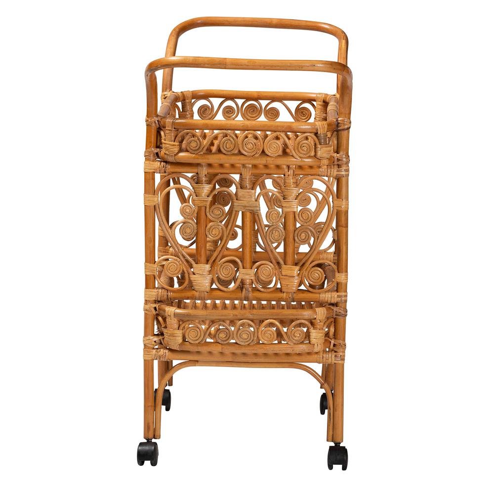 Diwata Modern Bohemian Natural Brown Rattan Kitchen Cart. Picture 12