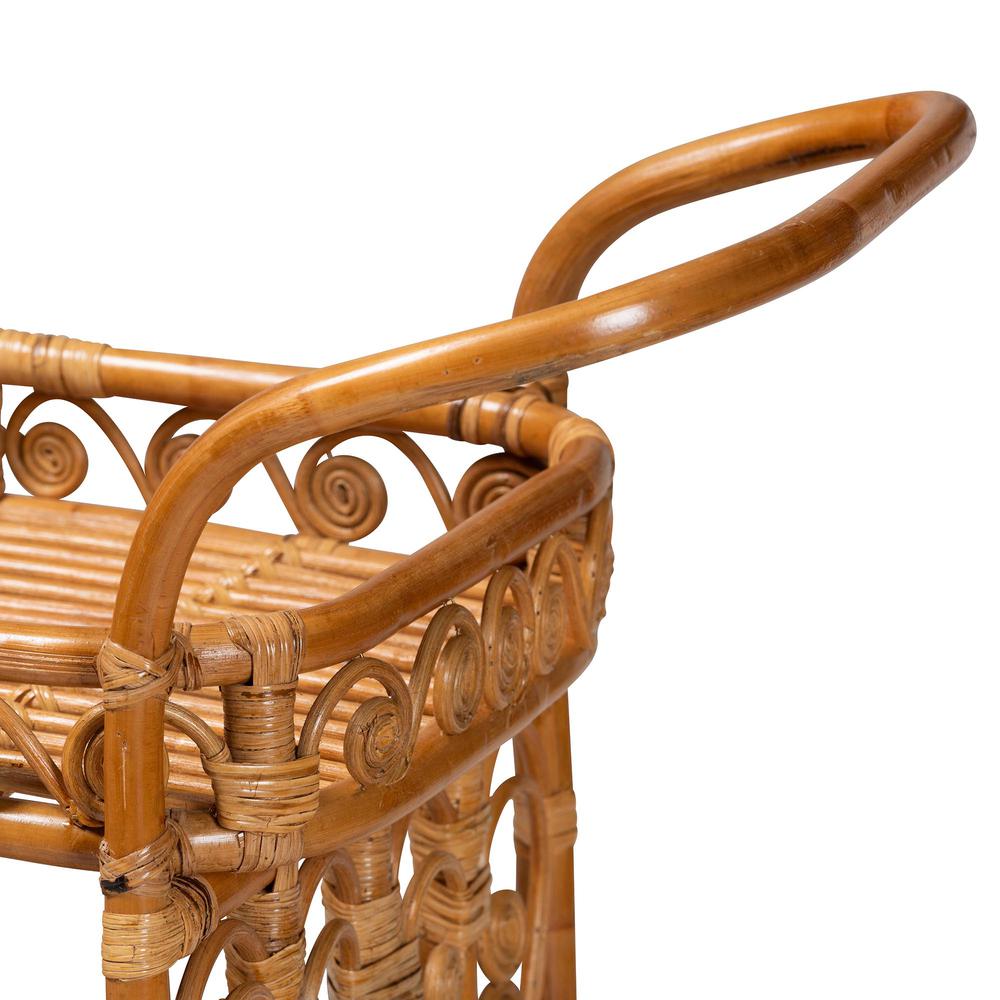 Diwata Modern Bohemian Natural Brown Rattan Kitchen Cart. Picture 13