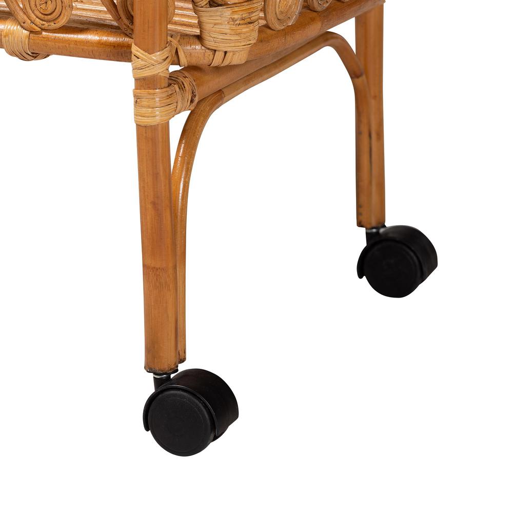 Diwata Modern Bohemian Natural Brown Rattan Kitchen Cart. Picture 14