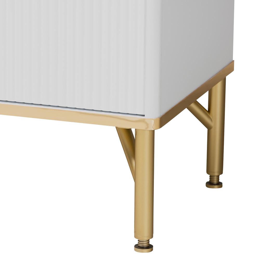 Lilac Modern Glam White Wood and Gold Metal 2-Door Shoe Cabinet. Picture 17