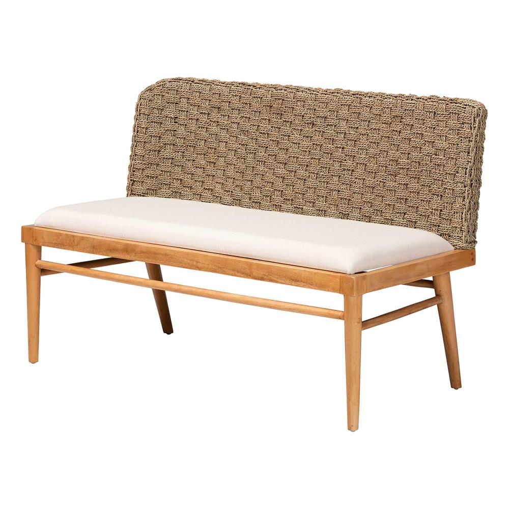 Denver Modern Bohemian Natural Seagrass and Acacia Wood 3-Piece Dining Nook Set. Picture 13