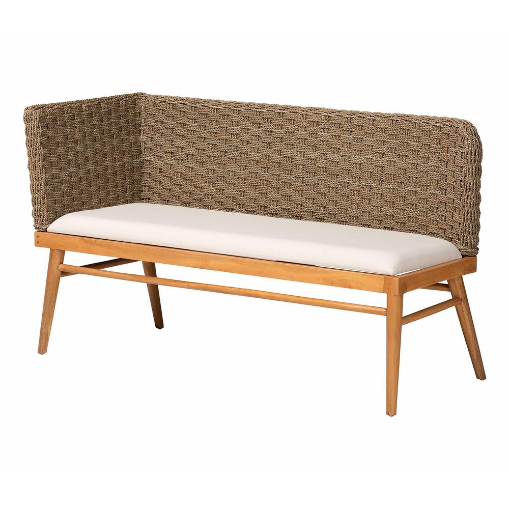 Denver Modern Bohemian Natural Seagrass and Acacia Wood 3-Piece Dining Nook Set. Picture 14