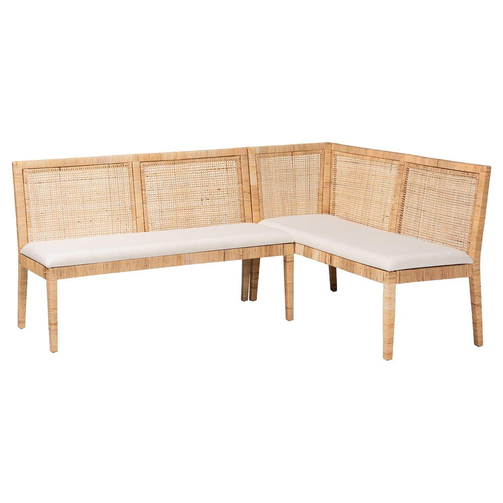 Kalimantan Bohemian Light Honey Rattan 2-Piece Banquette Set. Picture 10