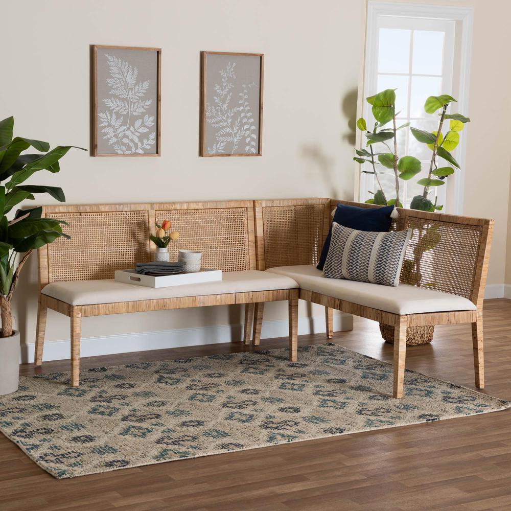 Kalimantan Bohemian Light Honey Rattan 2-Piece Banquette Set. Picture 16
