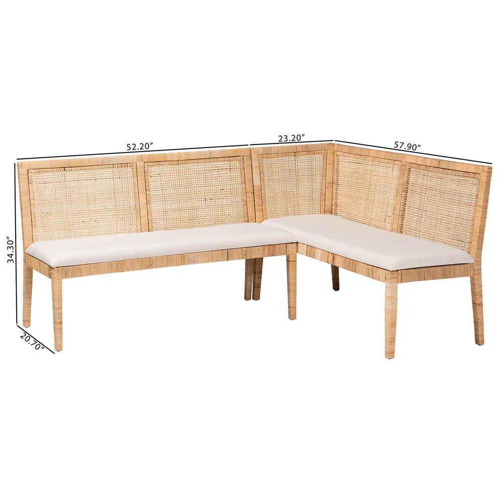 Kalimantan Bohemian Light Honey Rattan 2-Piece Banquette Set. Picture 18