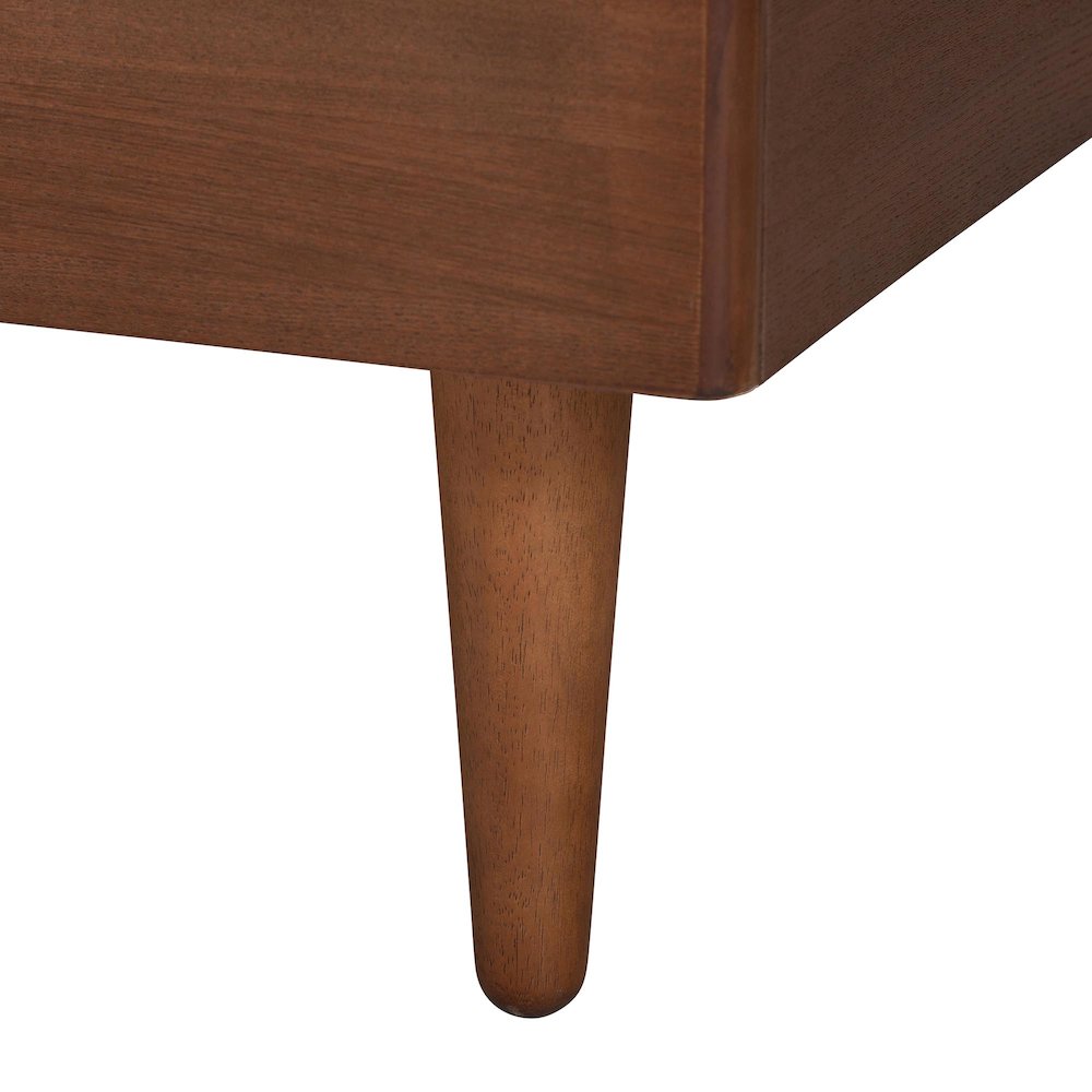 Grey Fabric and Walnut Brown Wood Queen Size Bed with Built-In Side Tables. Picture 17