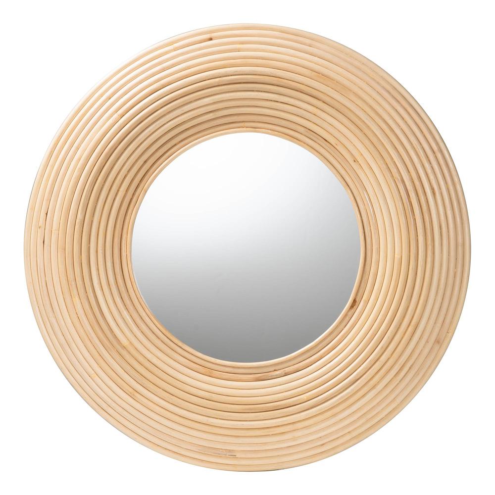 Drucilla Modern Bohemian Natural Brown Rattan Round Accent Wall Mirror. Picture 5
