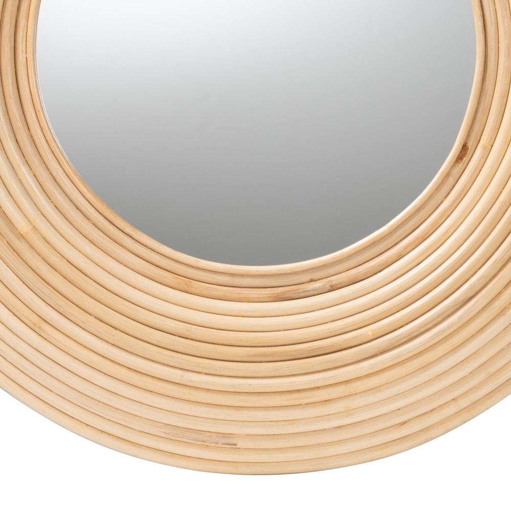 Drucilla Modern Bohemian Natural Brown Rattan Round Accent Wall Mirror. Picture 6