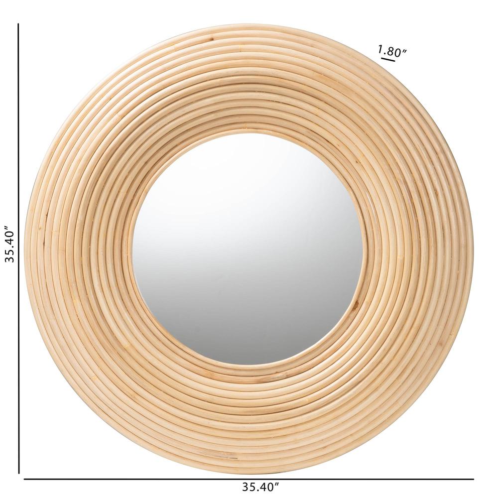 Drucilla Modern Bohemian Natural Brown Rattan Round Accent Wall Mirror. Picture 8